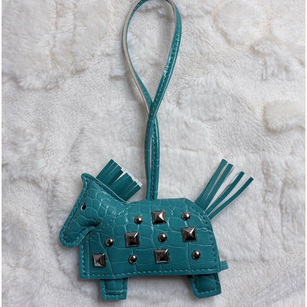 Warhorse bag charm in Green- embossed with silver studs